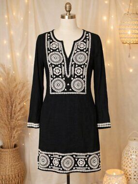 Michael Kors Embellished Tunic Dress S Boho Glam Black White Resortwear Luxe